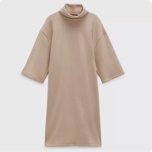 Zara Girls Nude Knit Turtleneck Cropped Sleeve Dress- Size Medium